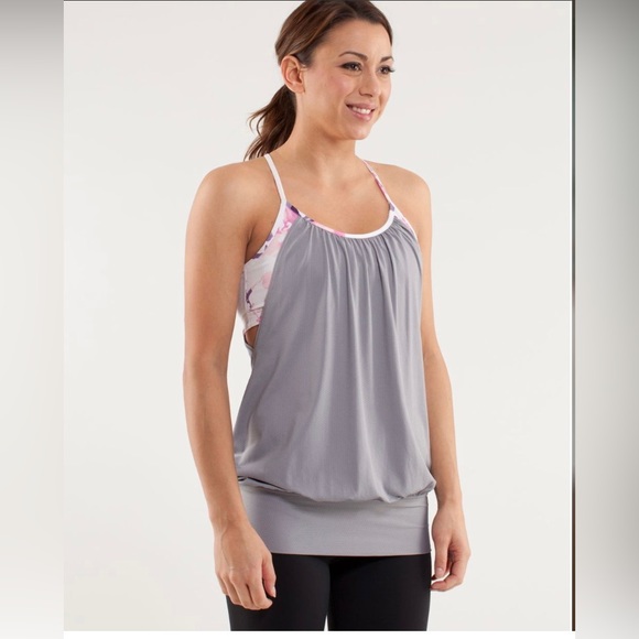 🍋Like New Lululemon No Limits Tank Fossil/Blurred Blossom Multi Colour - Picture 1 of 11